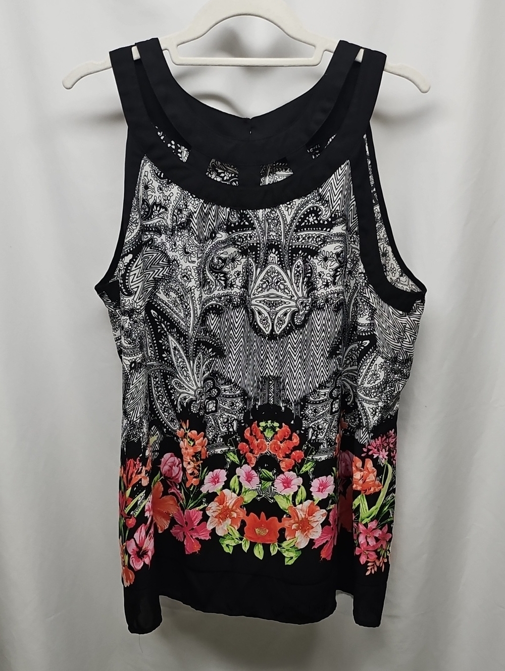 Zac & Rachel Black Paisley Tank with Pink & Coral Floral Border